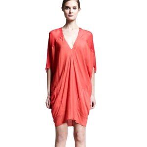 Helmut Lang Oasis Draped Voile Chiffon Dress in Anemone (Orange)